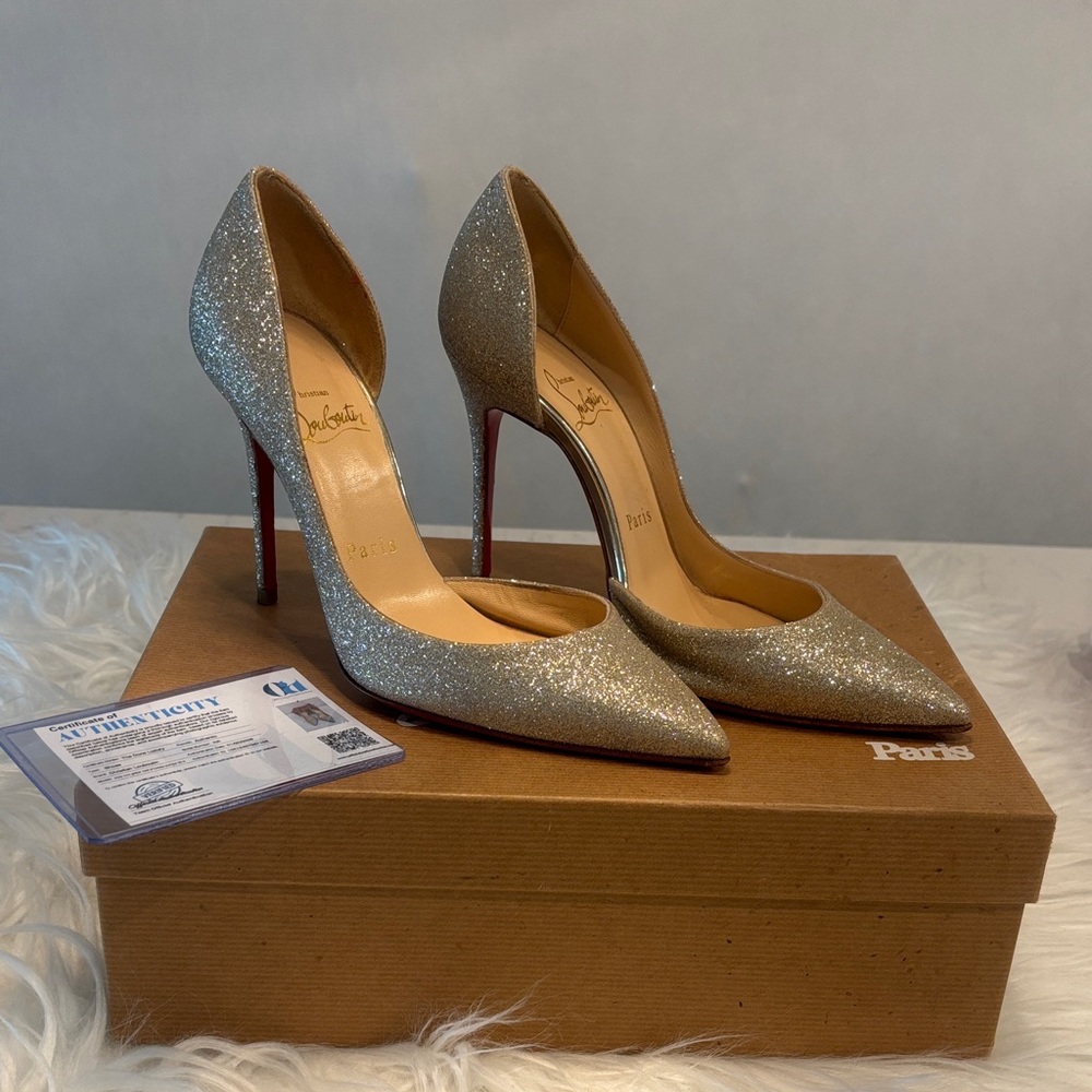 Christian Louboutin Iriza 100 d’orsay gold pumps